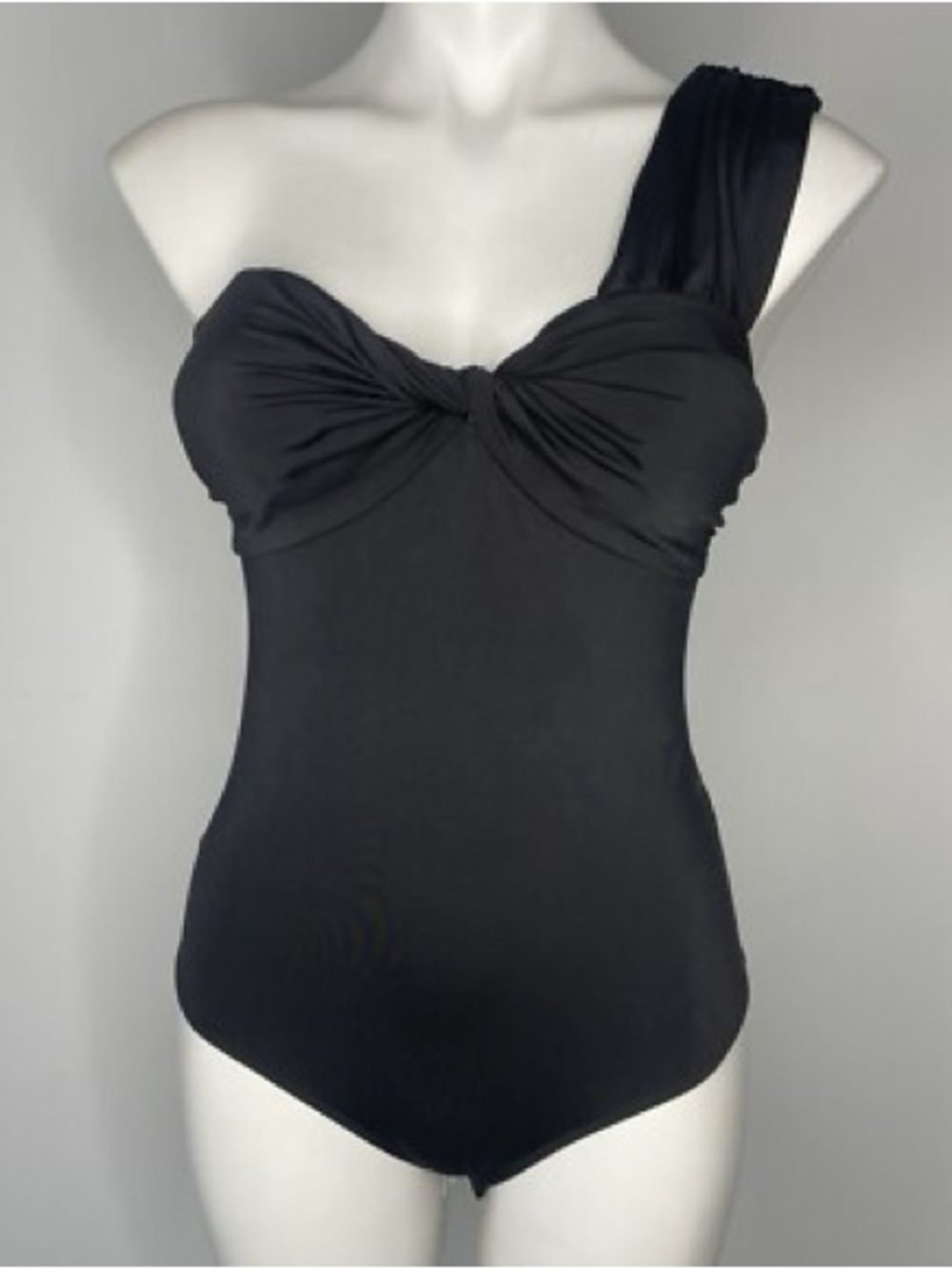 Black One-Shoulder Twist Front Women's Bodysuit